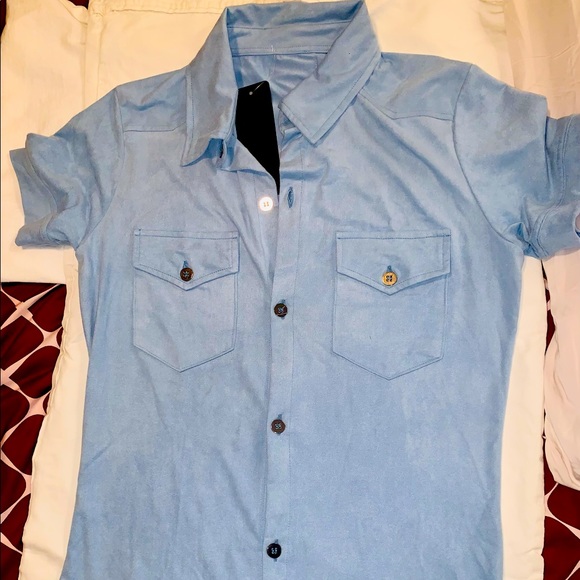 MODUS VIVENDI VEGAN SUEDE SHIRT LIGHT BLUE - Picture 1 of 8